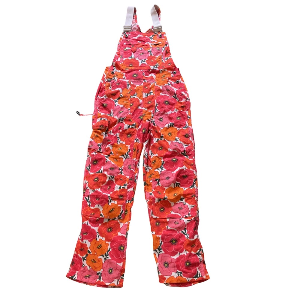 Duluth Trading Co Heirloom Gardening Floral Ripstop Bib Overalls Red Orange XXS